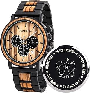BOBO BIRD Mens Personalized Engraved Wooden Watches, Stylish Wood & Stainless Steel Combined Quartz Casual Wristwatches for Men Family Friends Customized Watch