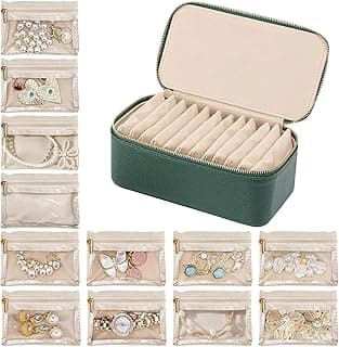 Homarket Homarket Travel Jewelry Box,Jewelry Organizer with 12 Pcs Velvet Jewelry Pouches, PU Leather Jewelry Box for Travel Accessories Birthday Christmas Gifts for Girls Women-Green