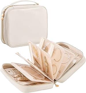 Lolalet Lolalet Travel Jewelry Organizer Case with Velvet Pouches, Jewelry Binder Display and Storage Book for Traveling for Earrings, Bracelets, Necklaces and Rings for Women Girls -Beige