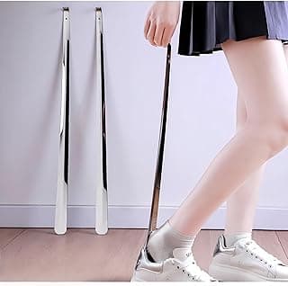 Metal Shoe Horn Long Handle for Seniors Stainless Steel 11.8" Shoehorn with Hook for Men, Women(Silver)