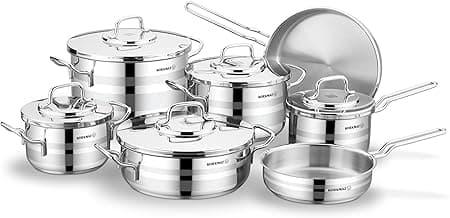 Korkmaz Astron 12 Pcs Cookware Set | | Stainless Steel Pots and Pans Set | Inductions Compatible Cooking Set | Silve - A2056