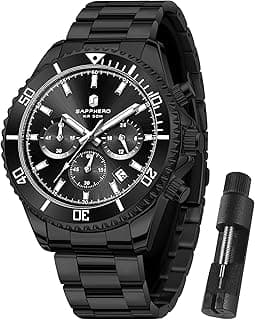 SAPPHERO Mens Watches Stainless Steel Analog Quartz Chronograph Watches for Men 50M Waterproof Men's Wrist Watches with Calendar Luxury Business Work Casual Watch Elegant Gifts for Mens