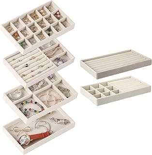 AmaltHryse 6pcs Stackable Jewelry Organizer Trays Velvet Jewelry Trays Organizer Earring Necklace Bracelet Ring Organizer, Jewelry Drawer Inserts Container Display Case Storage Jewelry Storage Display Trays