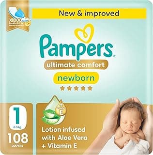 Pampers Ultimate Comfort, Taped Diapers, Size 1, 2-5 kg, Giant Pack, 108 Diapers
