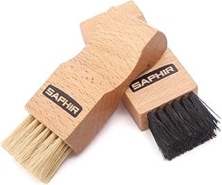 SAPHIR Saphir Pommadier Polish Applicator Brush, Black & Natural Set,