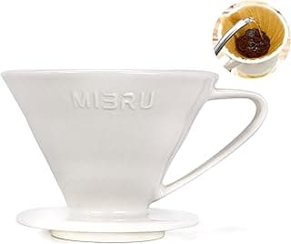 MIBRU V60 Ceramic Dripper | Made of High Fired Ceramic Material | Pour Over Coffee Maker | Slow Brewing Home, Office, Cafe Strong Flavour Brewer قمع ترشح القهوة سيراميك (WHITE, Size #02 (2-4 Cup))