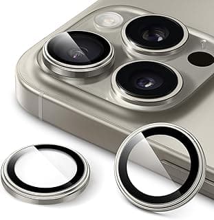 JETech Camera Lens Protector for iPhone 15 Pro 6.1-Inch and iPhone 15 Pro Max 6.7-Inch, 1:1 Invisible Fit, 9H Tempered Glass Metal Individual Ring Cover, HD Clear, 1 Set (Natural Titanium)