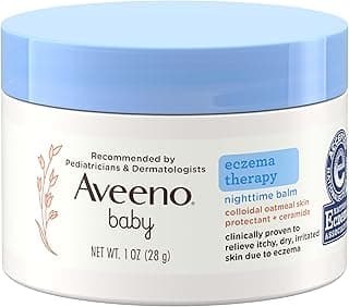 Aveeno Baby Eczema Therapy Nighttime Moisturizing Balm, Colloidal Oatmeal & Ceramide, Soothes & Relieves Dry, Itchy Skin from Eczema, Hypoallergenic, Fragrance-Free, Travel Size, 1 oz