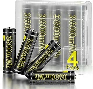 VENNERLI VENNERLI AA Rechargeable Lithium Batteries 1.5V 3600mWh High-Capacity 1000+ Cycles Ultra-Long Lasting Time Durable Cycle (Black 4-Pack Set)