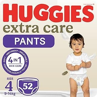 Huggies, Extra Care Culottes, Size 4 (9-14 kg), Jumbo Pack of 52 Baby Diaper Pants, Cloud Soft Waistband, Soft Pillows Absorb in Seconds, Easy & Convenient, With Extra Protection