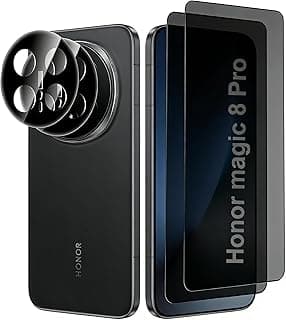 Privacy Screen Protector for Honor Magic 8 Pro, 2 Pack Tempered Glass Anti Spy Screen Film & 2 Pcs Camera Lens Protector Film, [Fingerprint Unlock] [Anti-Scratch] for Daily Use & Frequent Travele