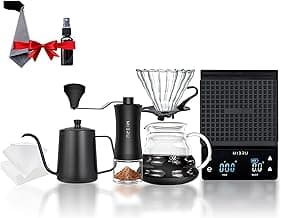 MIBRU 9 Pack V60 Coffee Maker Set Pour Over Drip Coffee Maker Set With Coffee Grinder and Coffee Server and Coffee Towl with spray,cofe kettle 600ml,filter,coffe scale,glass drip funnle