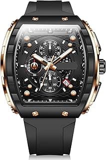 NALACAL Mens Chronograph Watch, Stylish Unique Rectangular Design for Outdoor Sports, Durable Silicone Strap, Waterproof & Luminous Quartz