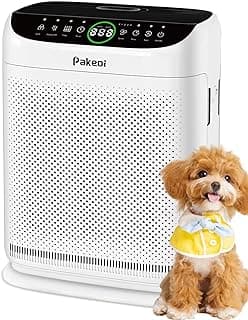 Air Purifiers for Home Large Room Up to 3000 Ft2 With Double Air Intake,PAKEOI HEPA Air Purifier for Bedroom With Washable Pre-Filters, Remote Control, 15dB Sleep Mode,Air Cleaner for Pets Dust, White
