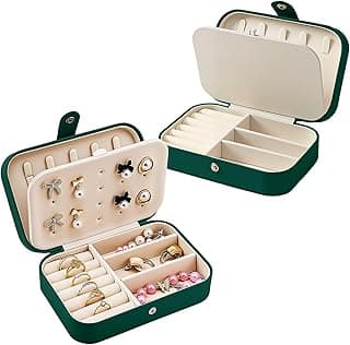 Jewelry Travel Case, Jewelry Organizer Box, Portable Display Storage Box for Rings Earrings, Gifts for Women Christmas Gifts(Ink Green)