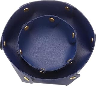 Leather Valet Tray Set, 2 Piece Catchall Organiser, Foldable Storage Tray for Keys and Jewellery, (Dark Blue)