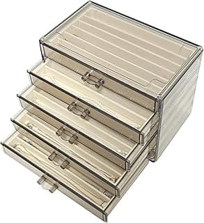 HOUKANWE HOUKANWE Necklace Organizer Box 5 Drawers Necklace Holder Organzer with 30 Compartments Velvet Necklaces Display Case with Lid Acrylic Jewelry Organizer for Necklace Pendant Chains (Brown Beige)