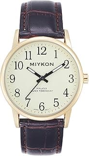 Miykon Men's Classic Analog Dress Watch - Easy Reader Arabic Numerals, Genuine Leather Band, Japanese Quartz, Luminous Hands, Waterproof to 100ft, 38mm Case
