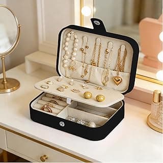 1 Pcs Jewelry Organizer Storage Box with Compartment Design and Necklace Hanging Area for Daily Dressing Travel(Black)