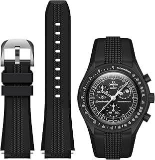 REBANDACE Strap for Moonswatch Watch,No Gap Silicone Strap for Omega X Swatch Speedmaster Moonswatch Watch 20mm,Soft Replacement Curved Strap for Swatch Omega Men Women