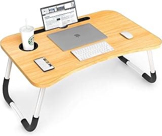 Lap Desk, Foldable Laptop Table for Bed Portable Bed Desk for Laptop with Cup Holder, Laptop Desk Bed Trays for Working, Eating and Writing (Gold)