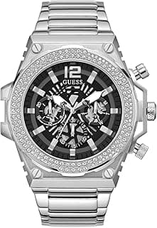 GUESS Stainless Steel Men 48 Mm Black Dial Analog Watch- Gw0632G1, Band_Silver