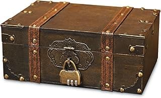 Azonee Treasure Chest Box, Azonee Storage Vintage Treasure Chest Wooden with Lock, Children's Storage Jewellery Box, Wooden Storage Box for Bedroom Decor, Women, Girls, Necklaces, Jewelry, Storage