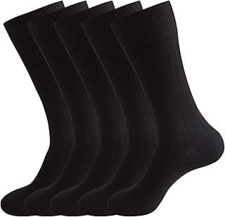 PUJANE Men's Dress Crew Socks 5 Pairs Mens Cotton Calf Business Formal Soft Breathable Athletic Long Sport Socks