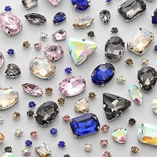 TANOSII TANOSII Sew on Rhinestones 100 PCS Mixed Shapes Glass Rhinestones Sew on Crystal Gems Mental Flatback with Silver Claw for Jewelry Crafts Clothes Shoes Costume Garment Mixed Colors B