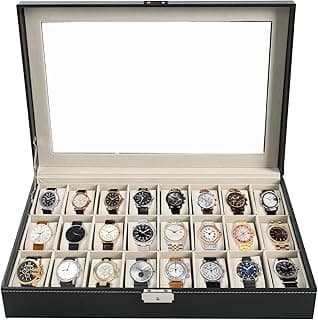 AMGSH AMGSH Watch Box 24 Slot Elegant Portable Black Watch Collection Box Case jewelry Men & Women