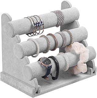 Hannea HANNEA® Bracelet Holder Organizer, 3-Tier Jewellery Display Stands for Watch Bangle Bracelet, Detachable Velvet Bangle Holder, Desk Bracelet Stand Storage Showcase Rack, Grey