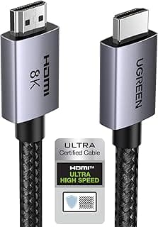 UGREEN 8K HDMI 2.1 Cable 2M, Certified High Speed HDMI Cord 48Gbps 8K@60Hz, 4K@240Hz/144Hz/120Hz, Support eARC/Dolby/HDR 10+/HDCP 2.2&2.3, Compatible with PS5/Xbox Series X/MacBook Pro/Blu-ray