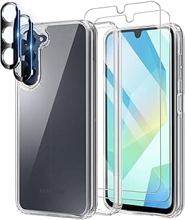 T Tersely [5 in 1] 2 Pack Tempered Glass Screen Protector for Samsung Galaxy A16, 2 Pack Lens Protector, with Translucent Frosted Skin-Feel Case, Shockproof, Case-Friendly, 9H Hardness (Transparency)