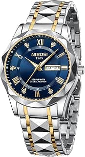 NIBOSI Watch for Men Analog Quartz Men's Watch Business Waterproof Diamond Dial Casual Watch Stainless Steel Strap Day-Date