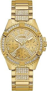 GUESS Gold-Tone Stainless Steel Crystal Encrusted Dial with Black Stain Resistant Silicone Watch