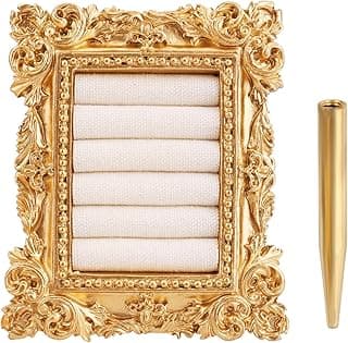 Vintage Ring Holder, Gold Baroque Ring Holder Vintage Jewelry Display Frame for Women Anniversary Favor & Wedding Photo Prop