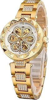 FORSINING FORSINING Women Automatic Mechanical Watches Skeleton Steampunk Watch with Diamond and Carving Flower Craft Cold Watch for Women Minimalist Retro Design Mechanical Skeleton Wrist Watch Transparent