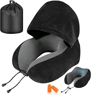 Cirorld Cirorld Travel Pillow, Neck Pillow for Travel with Hood for Airplane, Velvet Memory Foam Neck Pillow Adult Head & Neck Support, for Long Flights Plane, Office, Cars Sleeping & Rest (Black)