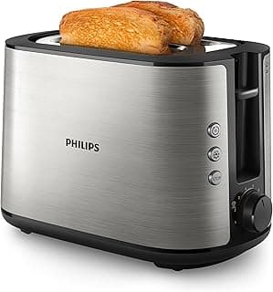 Philips Toaster Viva Collection - 950W, Two Wide Slots, 8 Browning Settings, Auto-Off, Defroste Mode, Cancel Button, Metal/Black - HD2650/91