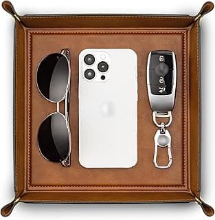VLANDO VLANDO Leather Valet Tray for Men, Watch Key Wallet Organizer, Catchall Tray for Desk Entryway Nightstand, PU Leather Key Tray Organizer, Gift for Husband or Father - Large, Light Brown