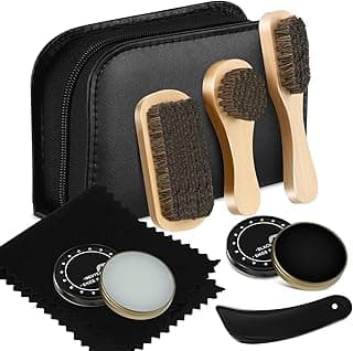 Tazweeq Leather Shoe Shine Kit, Boot Polish Kit, Complete Leather Care Set with Hair Brush, Black & Clear Polish for Travel & All Leather Shoes