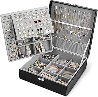 Tokokimo Tokokimo Jewelry Organizer for Women Girls, 2 Layer Large Jewelry Box Travel Jewelry Case, Jewellery Organizer Storage Boxes for Earrings Necklaces Bracelets Rings Watches (Black)