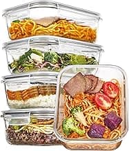 Vtopmart 5 Pack 35oz Glass Food Container with Lids, Containers for Kitchen Food with Snap Locking Lids for Microwave, Oven, Fridge and Dishwasher