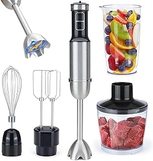 Immersion Hand Blender, 1000W 5 in 1 Hand Mixer Stick, Double Beater, BPA-Free 12 Speed Handheld Blender 304 Stainless, Mixing Beaker, Chopper, Whisk, Milk Frother, Soup, Smoothies, Baby Food, Sauce