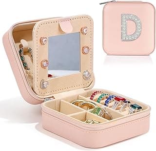 Travel Jewelry Case Initial Jewelry Boxes for Women Birthday Gifts for Women Cute Pink Personalized Christmas Gifts for Her Travel Jewelry Case Portable Trendy Stuff Monogram