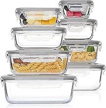 Vtopmart 8 Pack Glass Containers Set for Food Storage with Airtight Lids, Meal Prep Container Glass for Lunch, On the Go, Leftover, Freezer, Fridge, Microwave, Dishwasher Safe, BPA Free