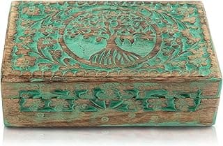 The Great Indian Bazaar The Great Indian Bazaar Handmade Decorative Tree of Life Wooden Jewelry Organizer - Keepsake Box, Trinket Holder, Lock Box - 8 x 5 Inch Gifts for Her(Green)