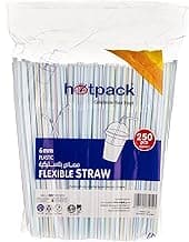 Hotpack Extra Long Disposable Flexible Plastic Drinking Straws, 6MM, 250 Pcs