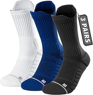 Azonee 3 Pairs Coolmax Compression Running Socks, Thick Mens Hiking Crew Socks, Cushion Anti-Blister Moisture Wicking Athletic Socks (L) - Assorted Colors