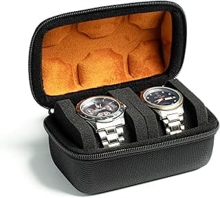AUKURA 2 slot watch Roll Travel Case for men, Hard Zipper Organizer box for Large watch with anti-move watch pillow (Black 2slot microfiber lining)